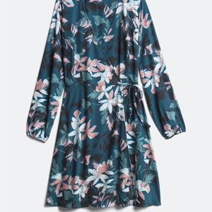 City Chic Floral Long Sleeve Dress - Teal and Pink